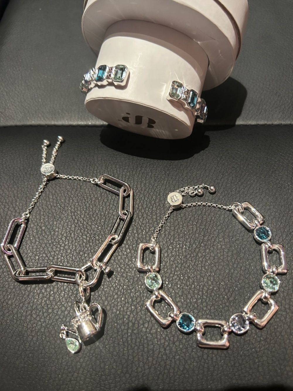 Silver Blue Gemstone and Watering Can Charm Bracelet - Women Jewelry